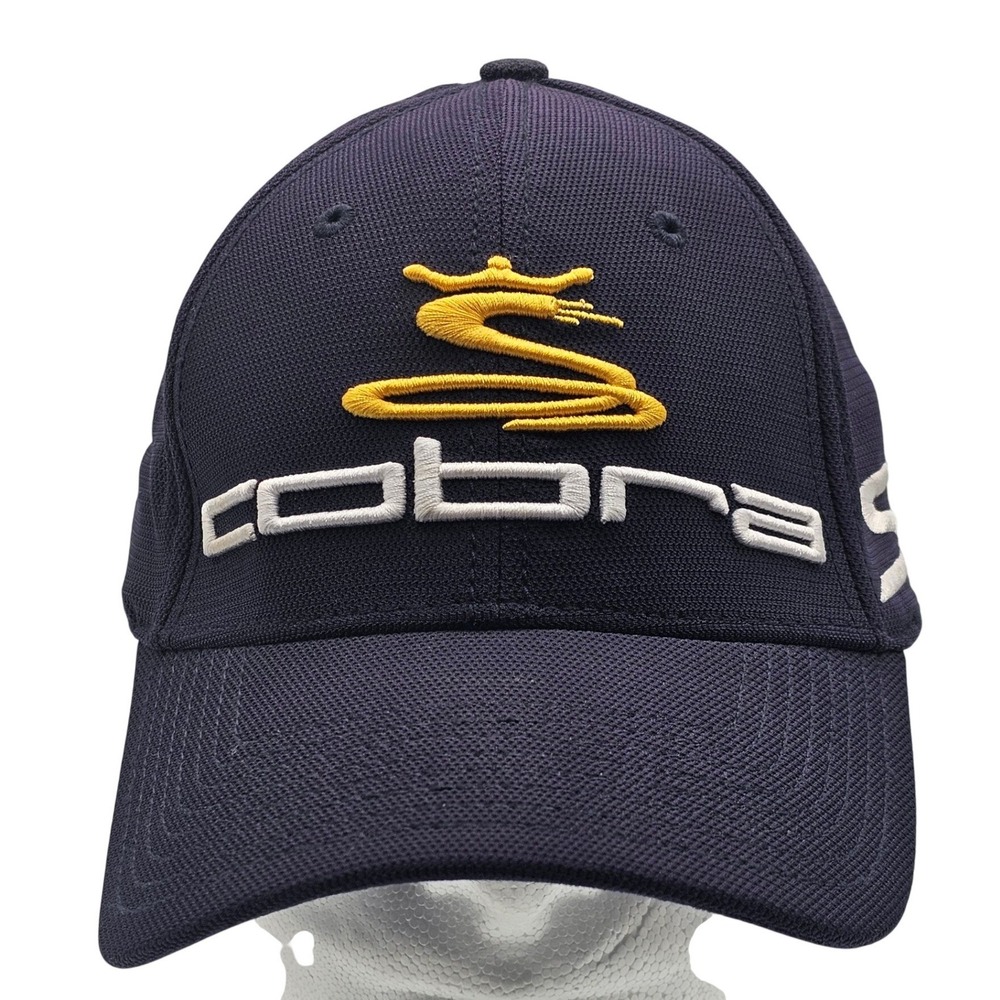 King Cobra Golf Cap Hat New Era Navy Blue Embroidered Logo Stretch Fit Size L-XL